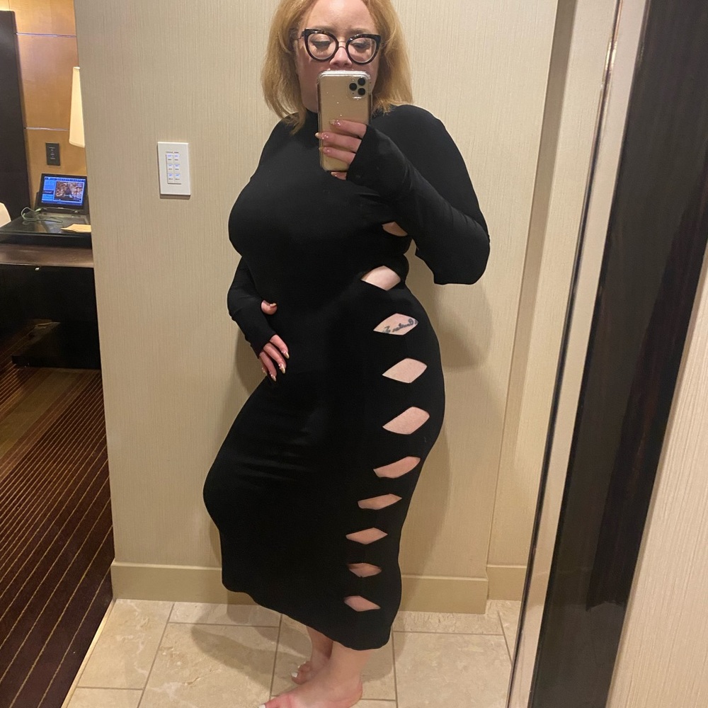 Norma Kamali long sleeve alligator turtleneck dress
